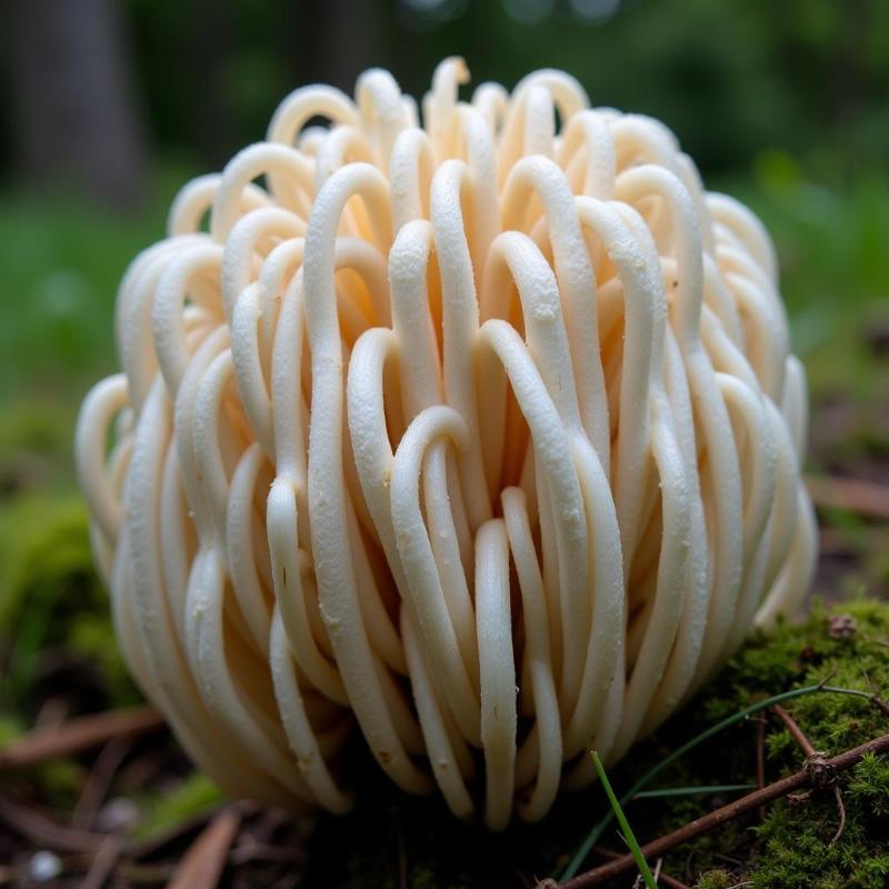 Close-up of a lion's mane mushroom