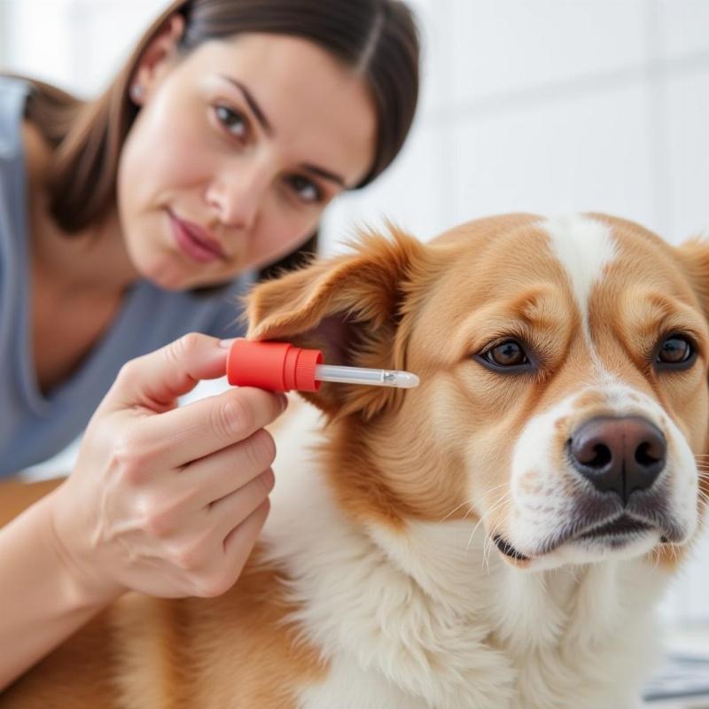 Applying Lozatom Ear Drops to a Dog