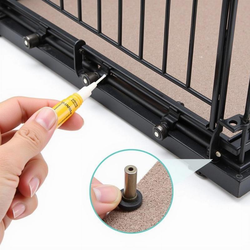 Applying lubricant to dog crate drop pins