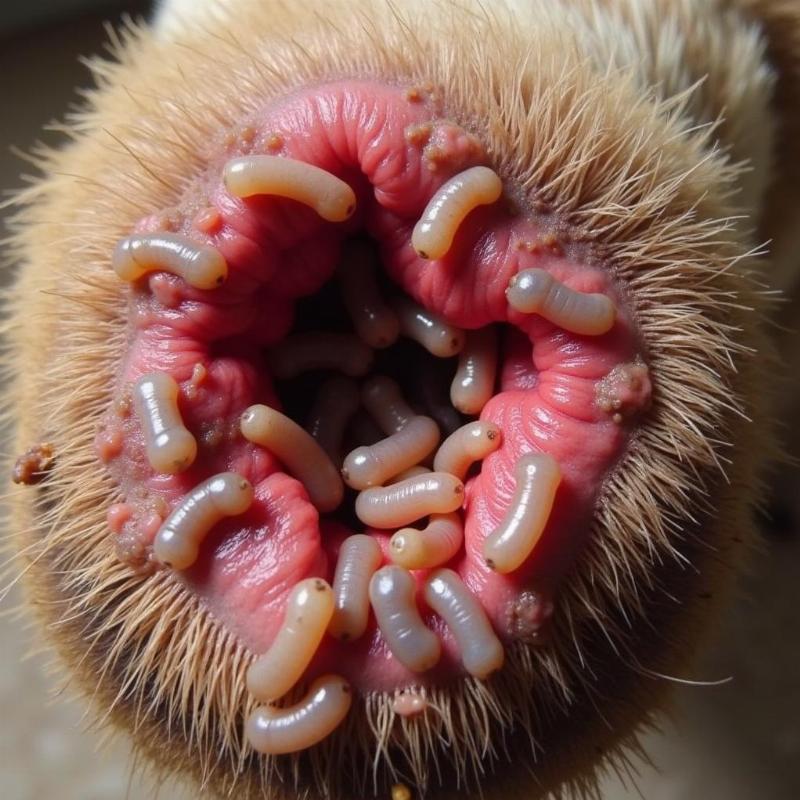 Maggot Infestation on a Dog's Wound