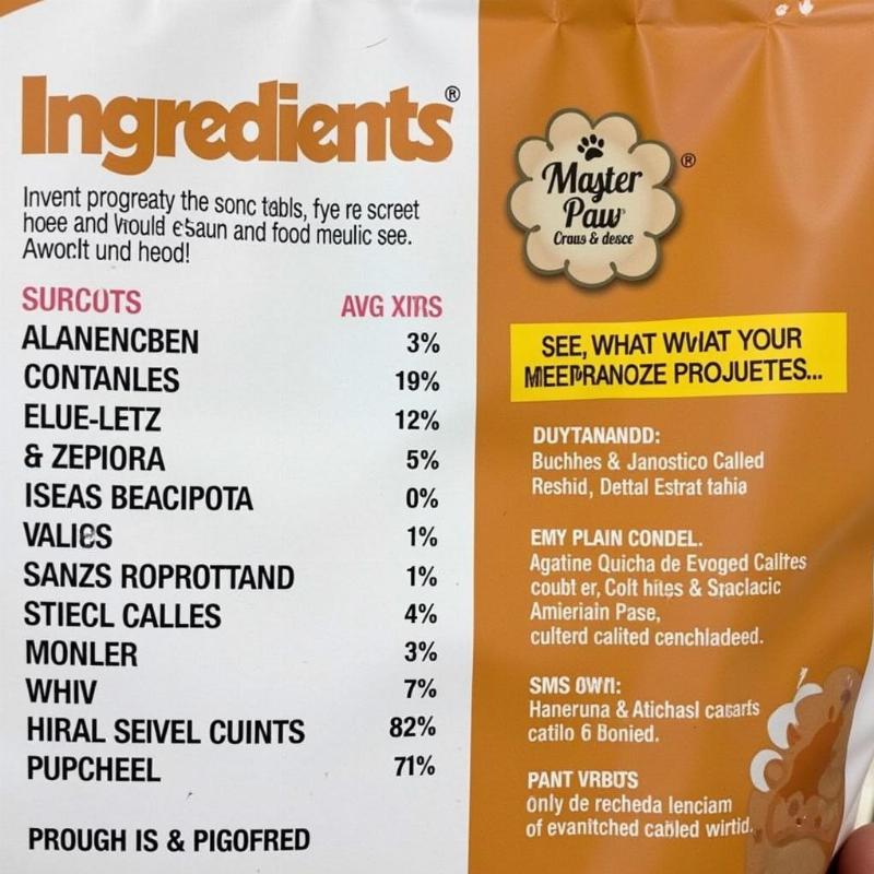 Master Paws Dog Food Ingredients Label