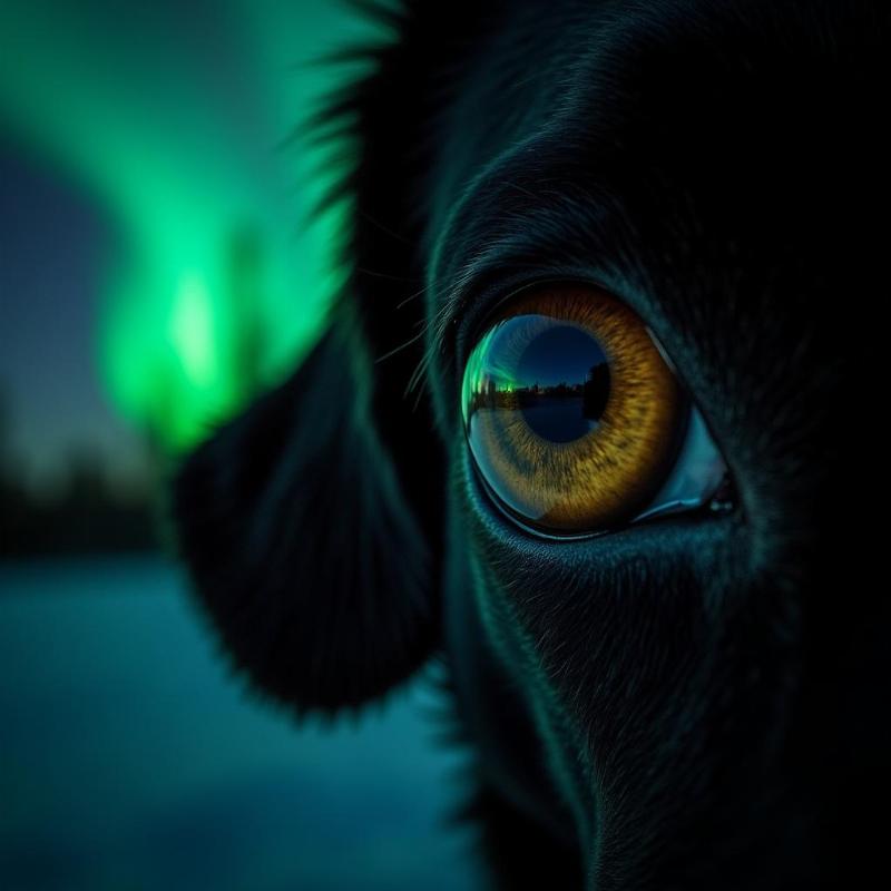 Dog's eye seeing the aurora