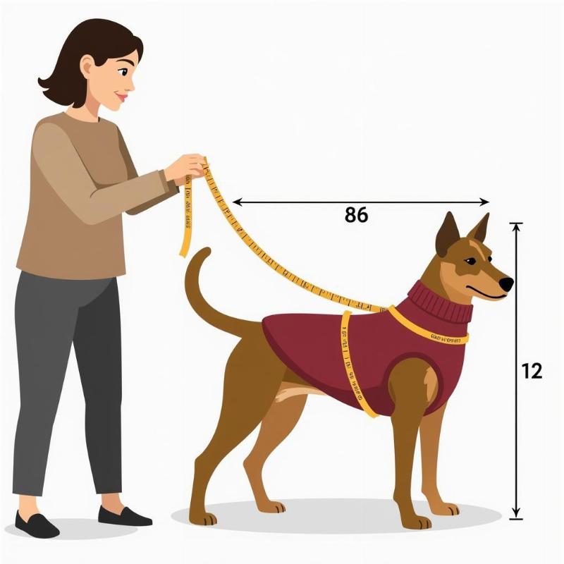 Measuring a dog for a crochet sweater, focusing on length and girth.