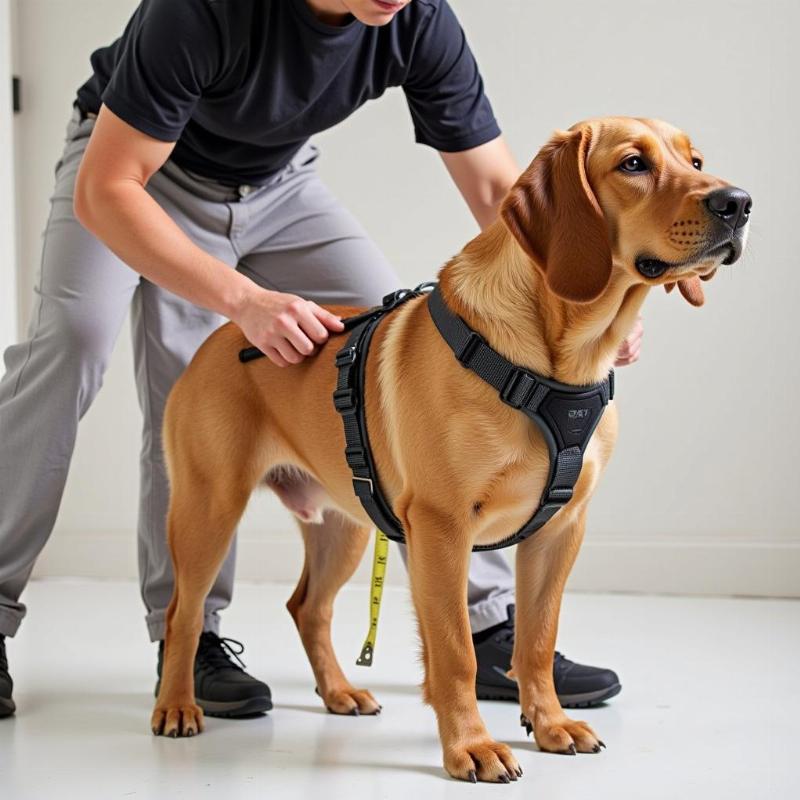 Measuring a dog for a tactical harness