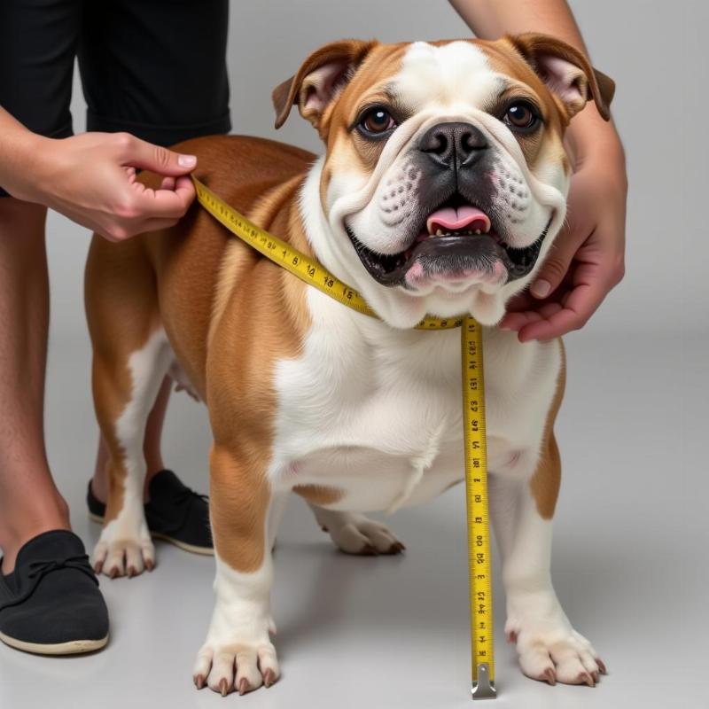 Measuring an English Bulldog for a Sweater