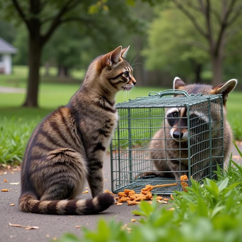 A cat not interested in raccoon bait