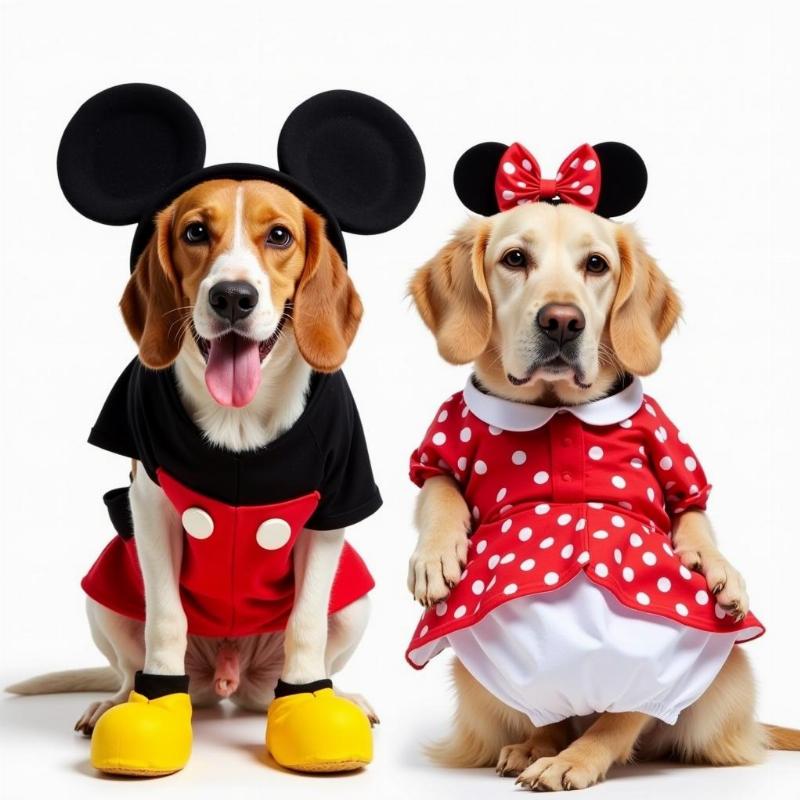 Chó mặc trang phục chuột Mickey và Minnie