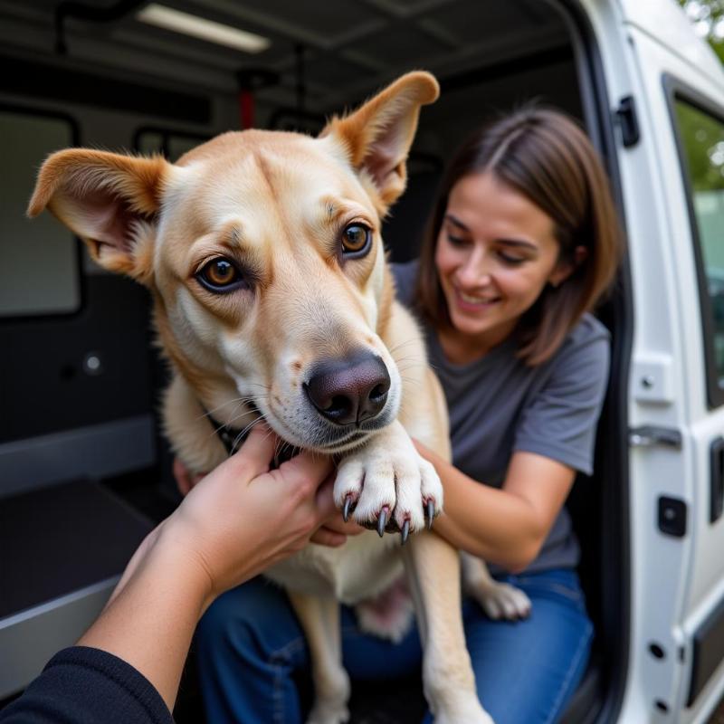 Mobile Dog Grooming Session in Progress