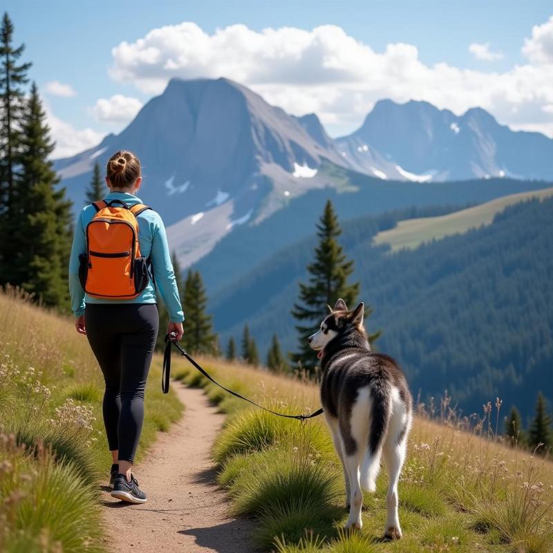 Hiking with a dog in the mountains