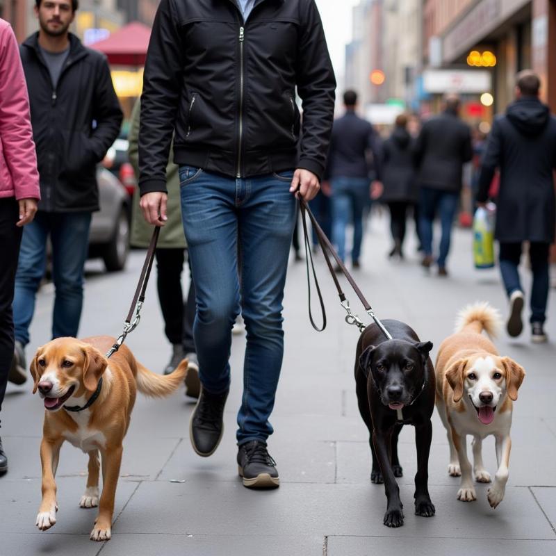 Multi-dog leash system city walk