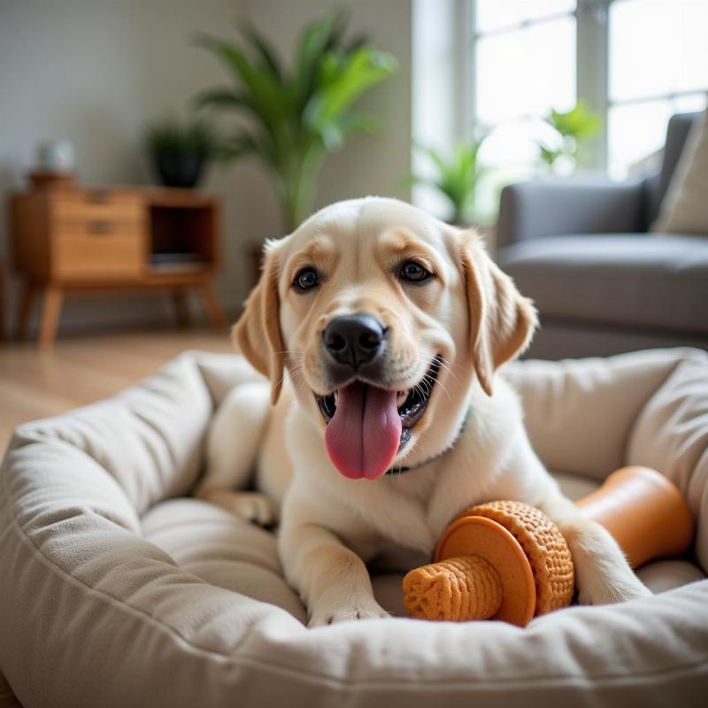 New Dog Settling in with Toy