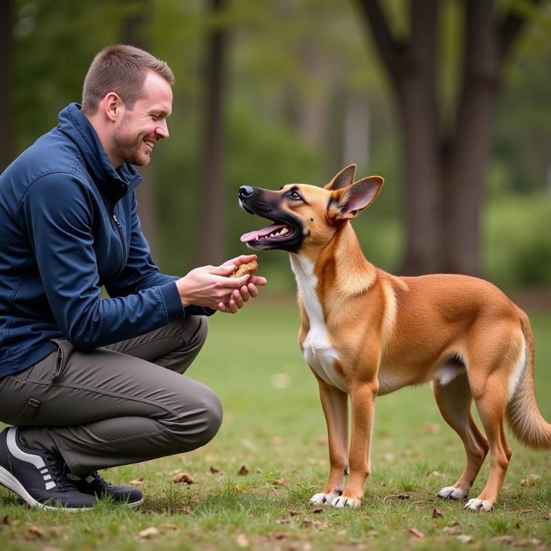 New Guinea Singing Dog undergoing training with a professional trainer