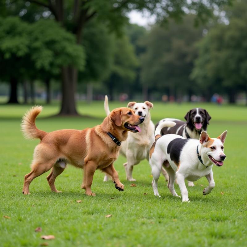 Dogs Playing in City Park