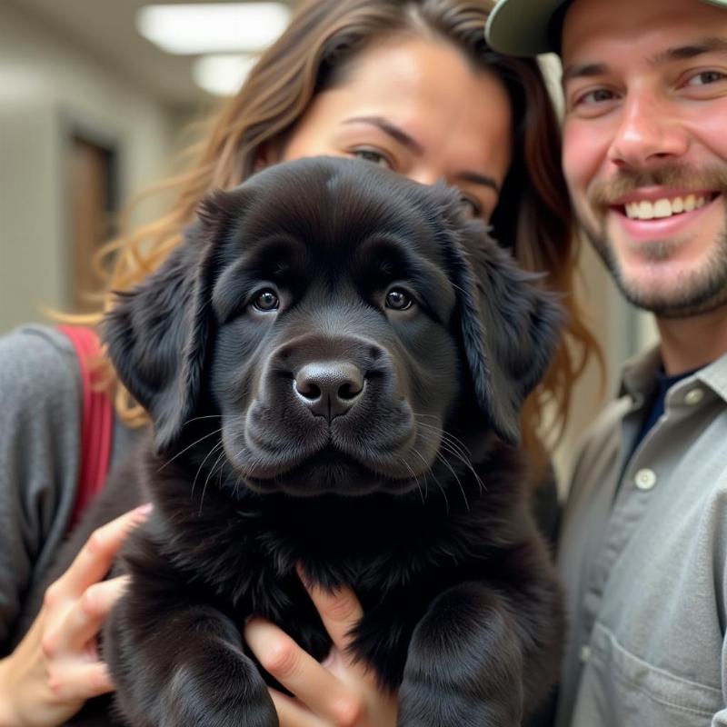 Newfoundland Puppy with Breeder