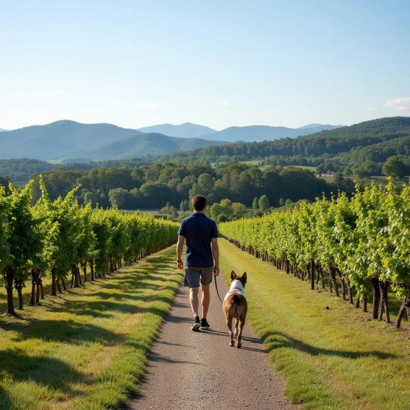 Dog walking among the vines in North Georgia