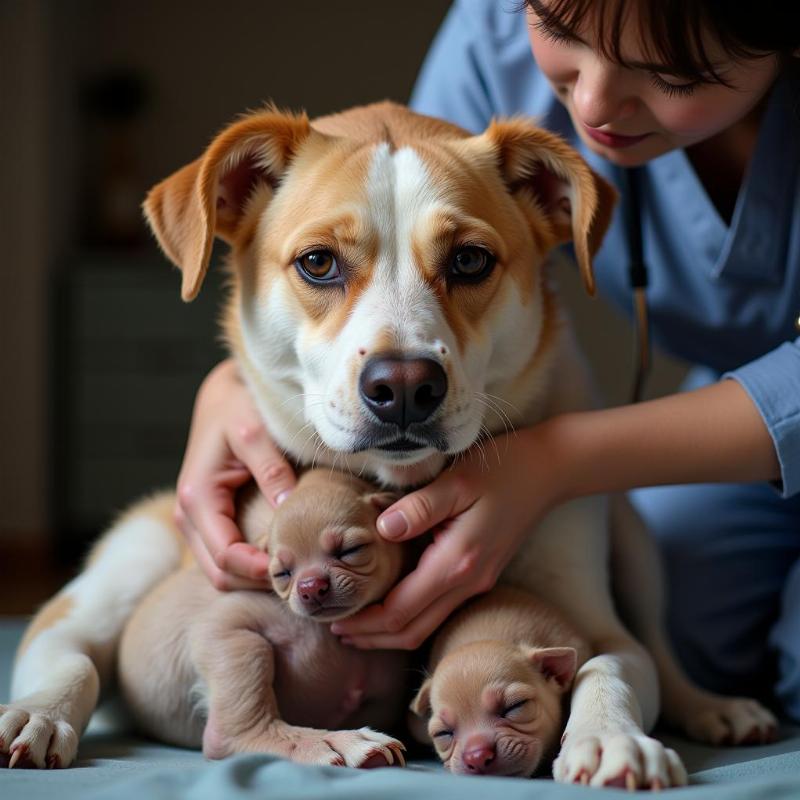 Older Dog Giving Birth