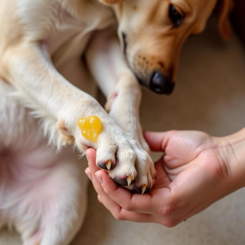 Applying Petroleum Jelly to Dog Paws