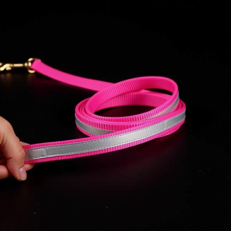 Pink Dog Leash with Reflective Strip