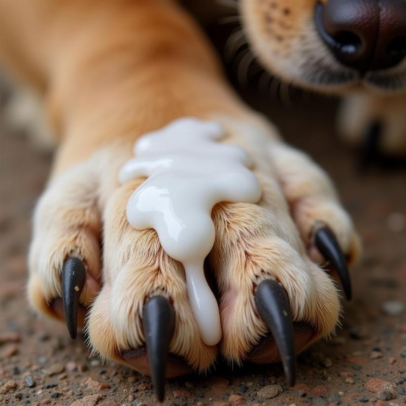 Dog's paw with plumeria sap