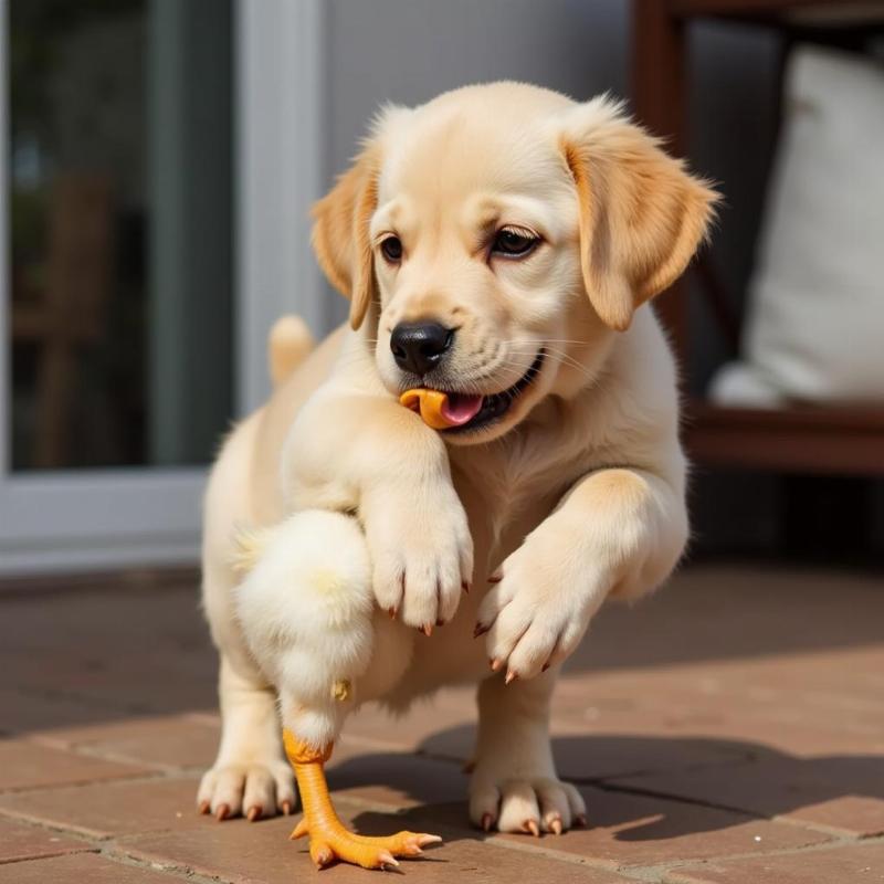 Puppy Chewing Chicken Foot