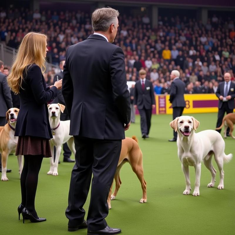 Observing an experienced judge at a dog show