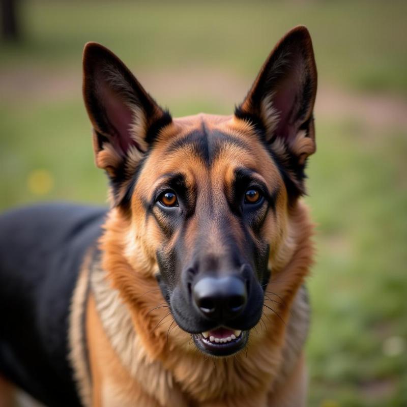 German Shepherd with raised hackles