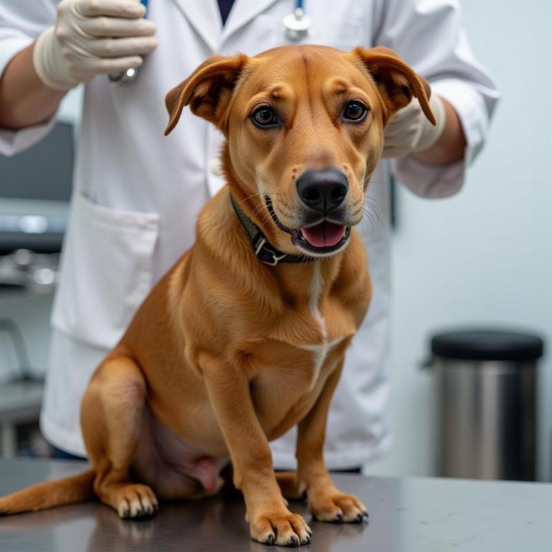 Red Dog at Vet Clinic