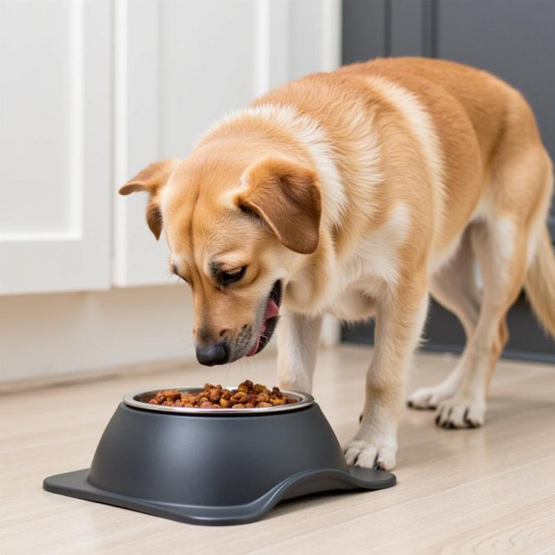 Senior dog eating from an elevated bowl