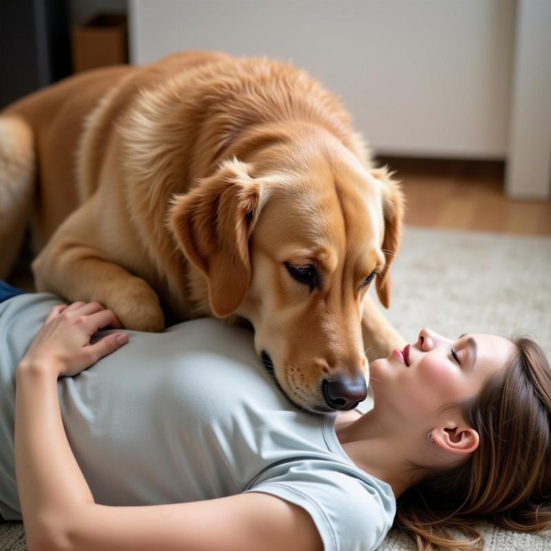 Service Dog Performing Deep Pressure Therapy