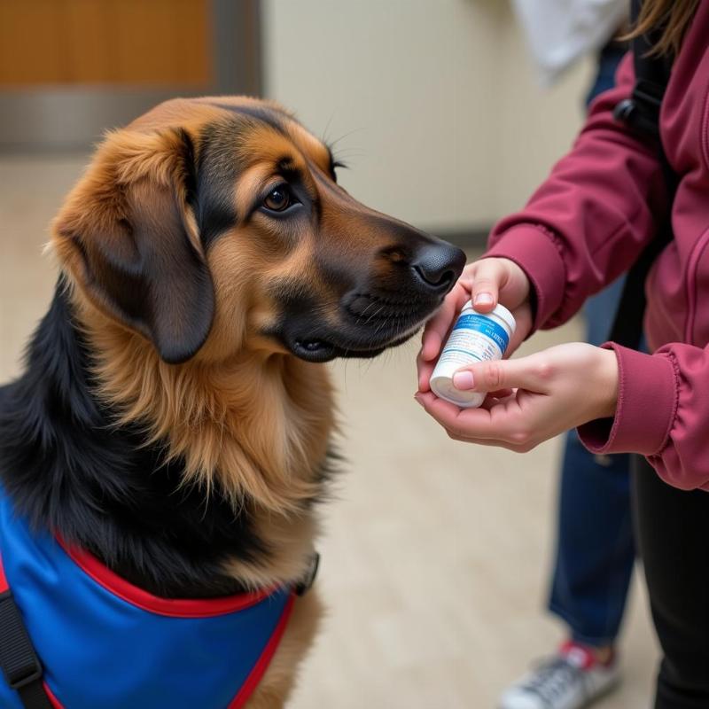 Service dog assisting handler