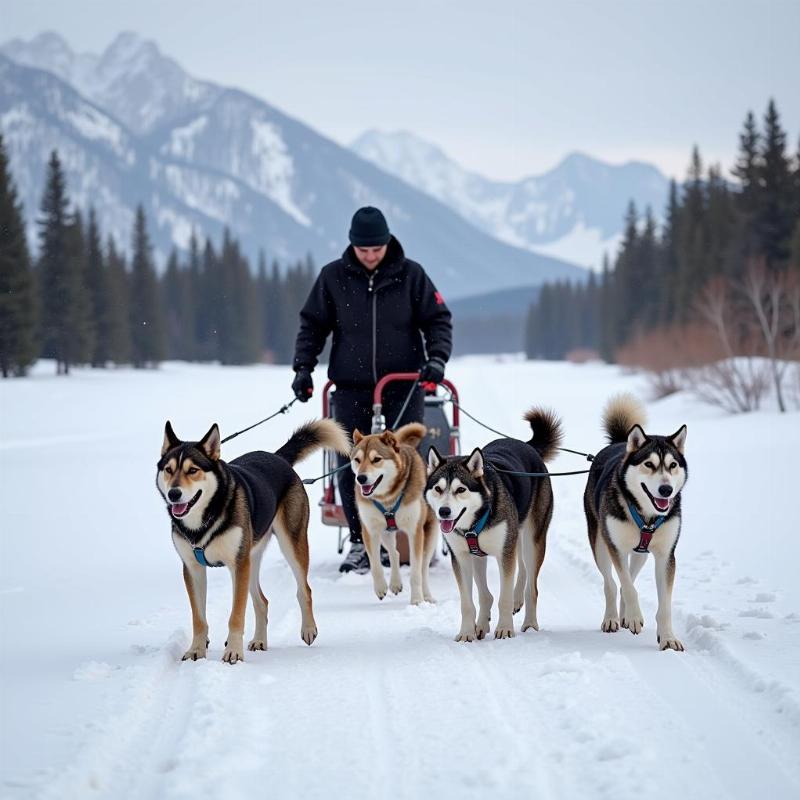 Musher training sled dogs in Jackson Hole.