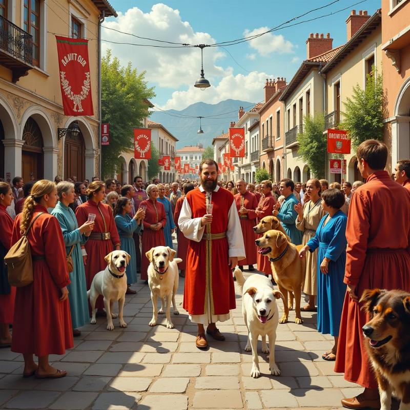 People celebrating St. Roch's feast day with their dogs