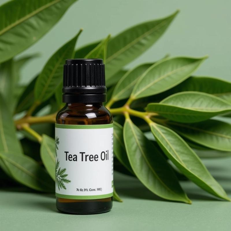 Tea Tree Oil Bottle and Leaves