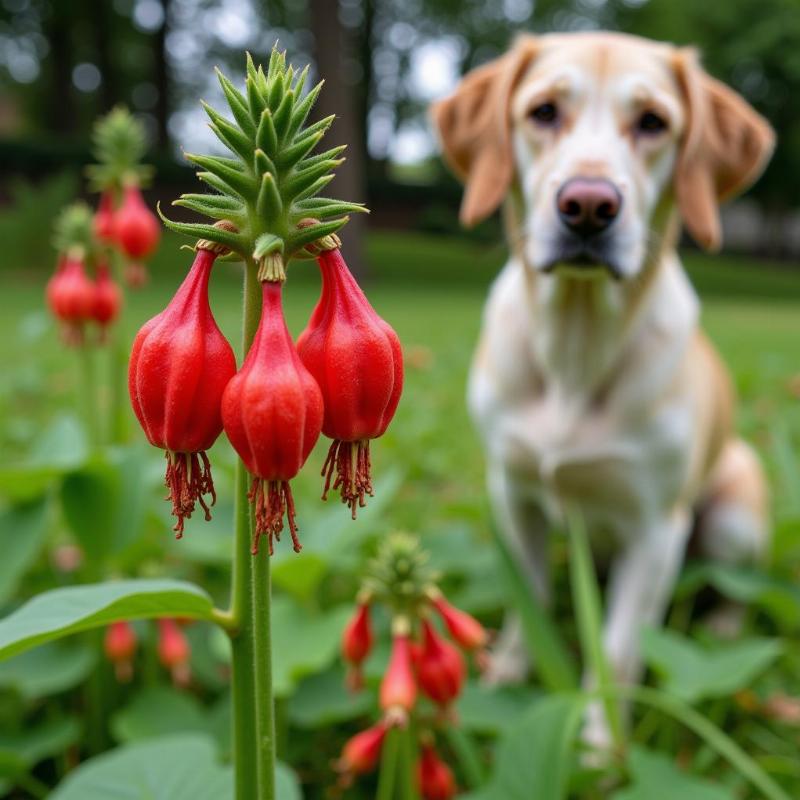 Dog Near Turk's Cap Plant