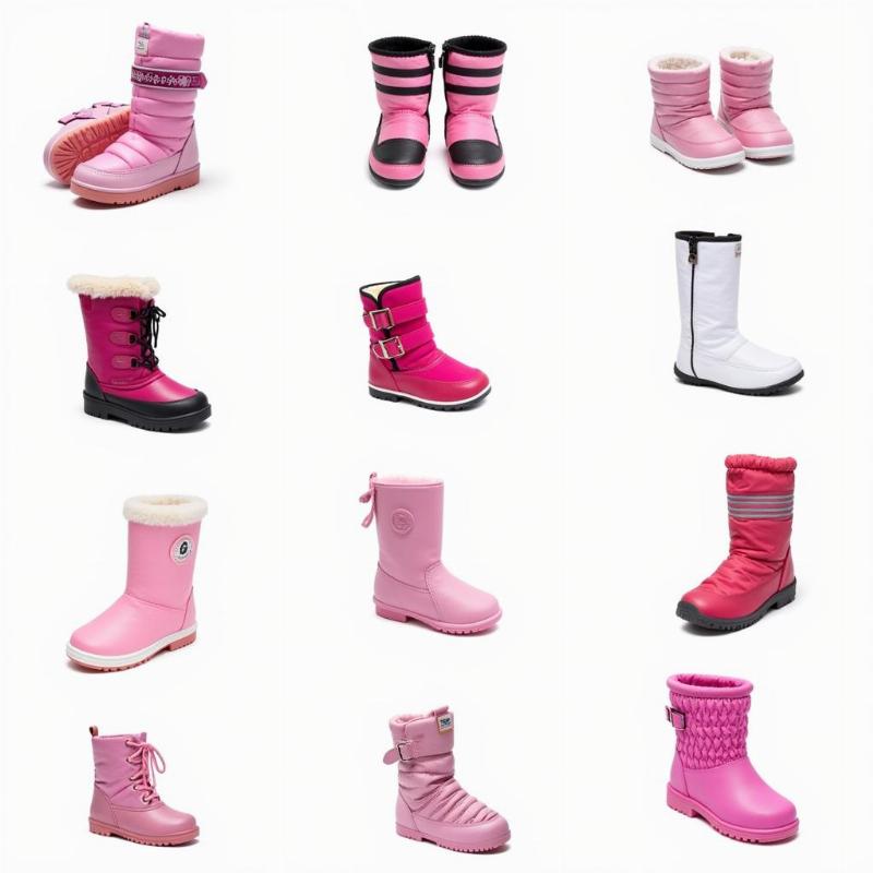 Different styles of pink winter dog boots displayed