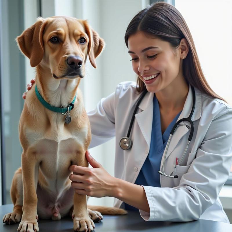 Veterinarian examining a dog