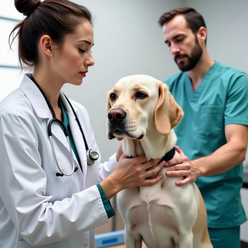 Veterinarian examining a dog