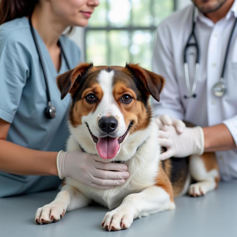 Veterinarian examining a dog