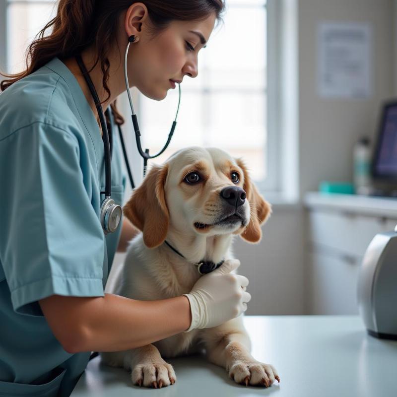 Veterinarian Examining Dog After Chocolate Ingestion