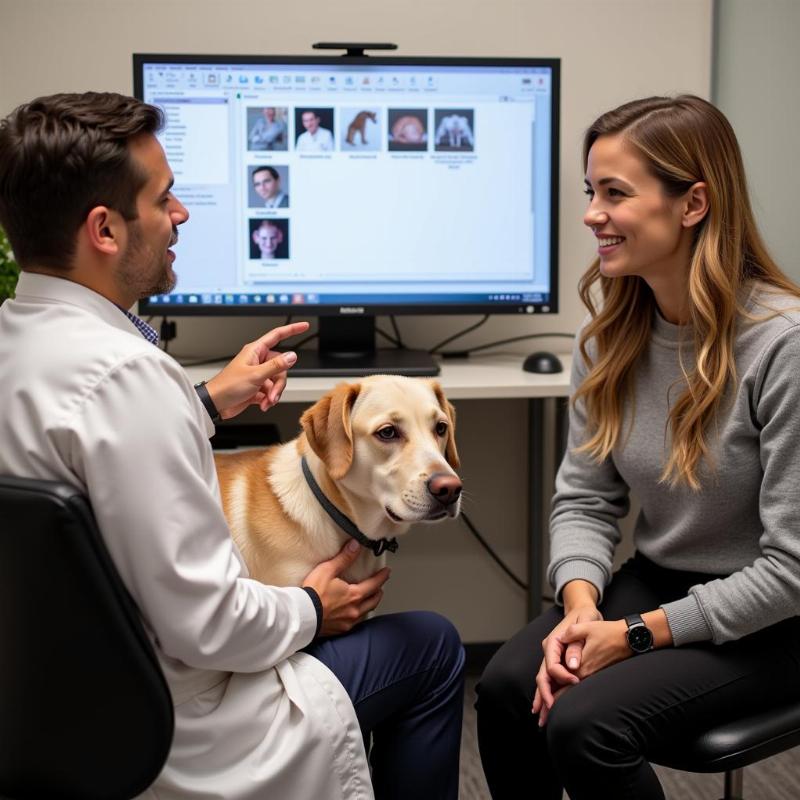 Veterinarian explaining treatment options to a dog owner