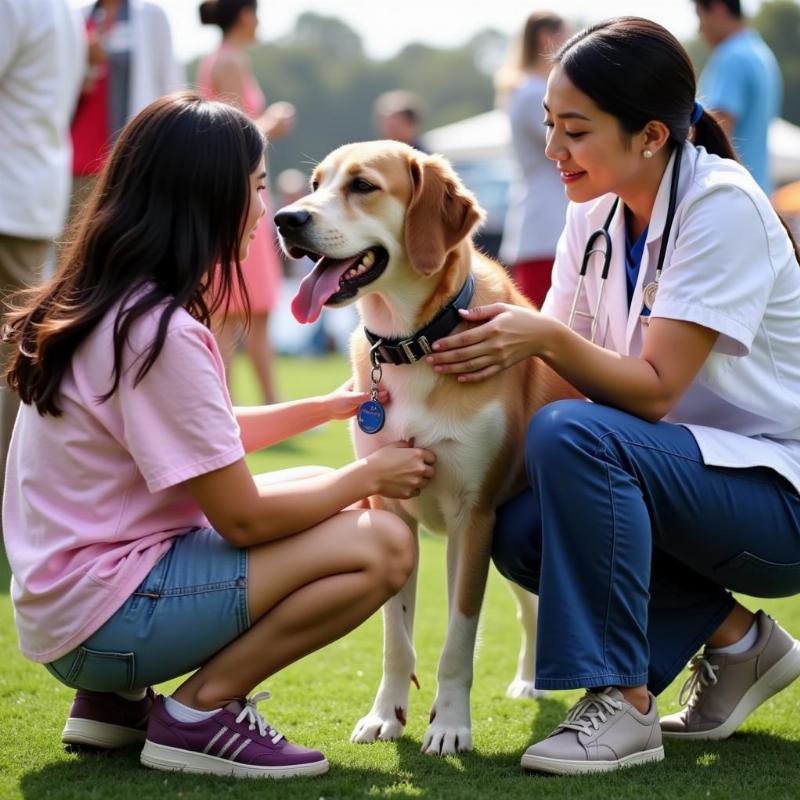 Veterinarian consulting with a pet owner at the Day of the Dog Festival in Santa Monica