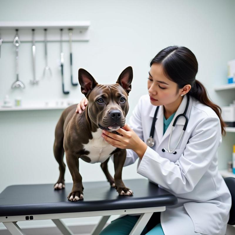 Veterinarian Examining American Bully Dog Skin