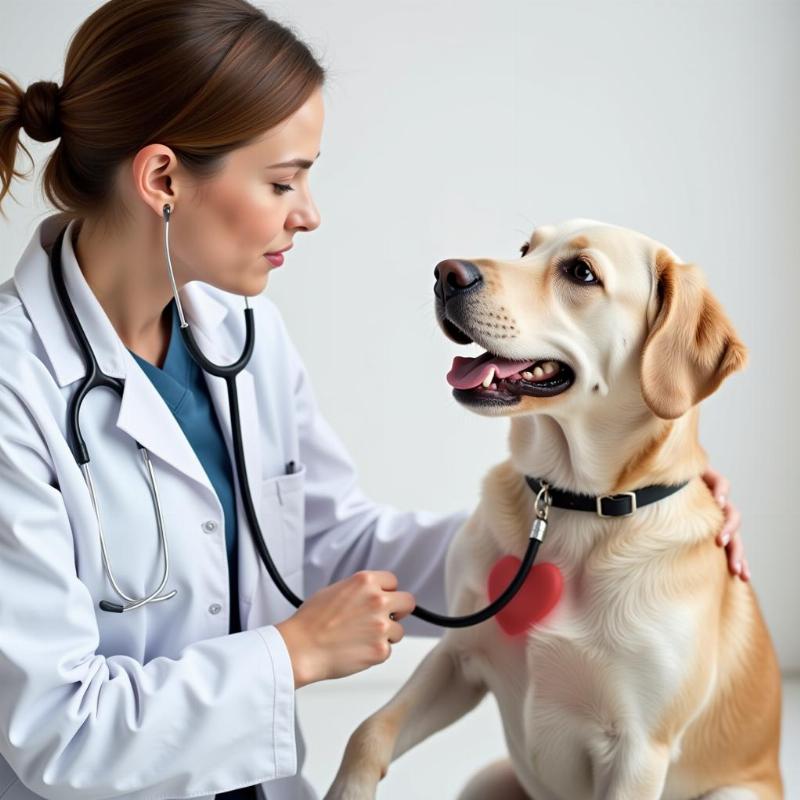 A veterinarian examining a dog