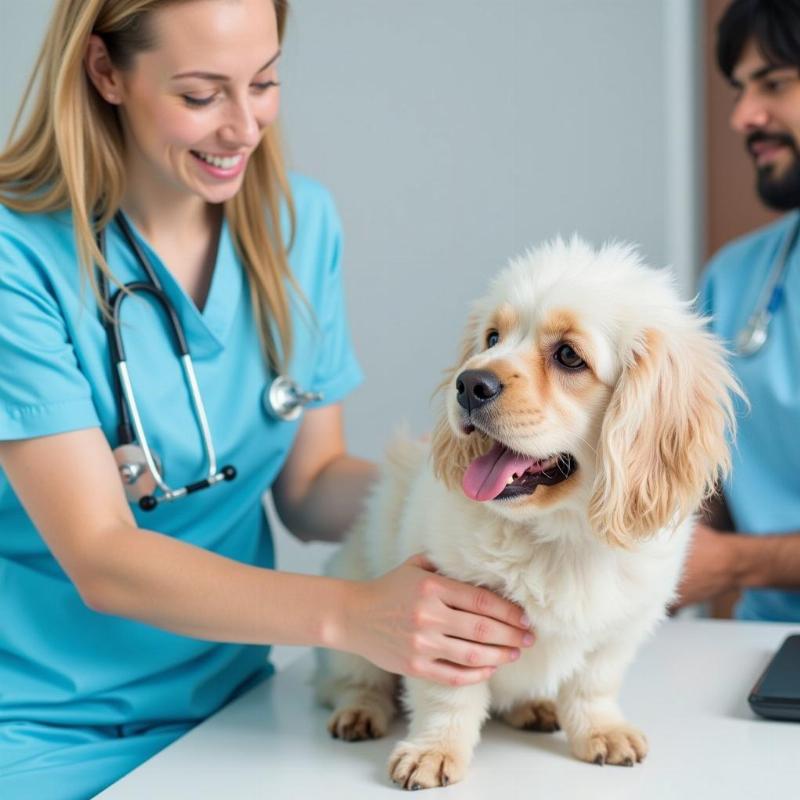 Veterinarian Examining a Small Dog