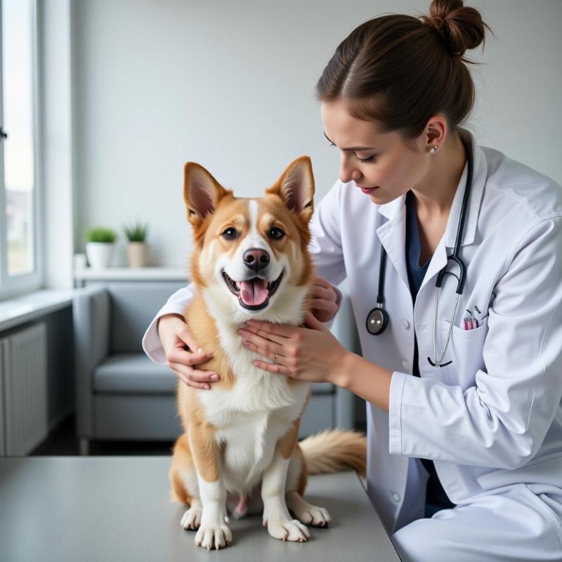 Veterinarian examining a dog