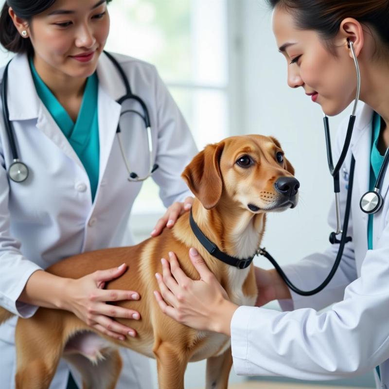 Veterinarian Examining a Dog