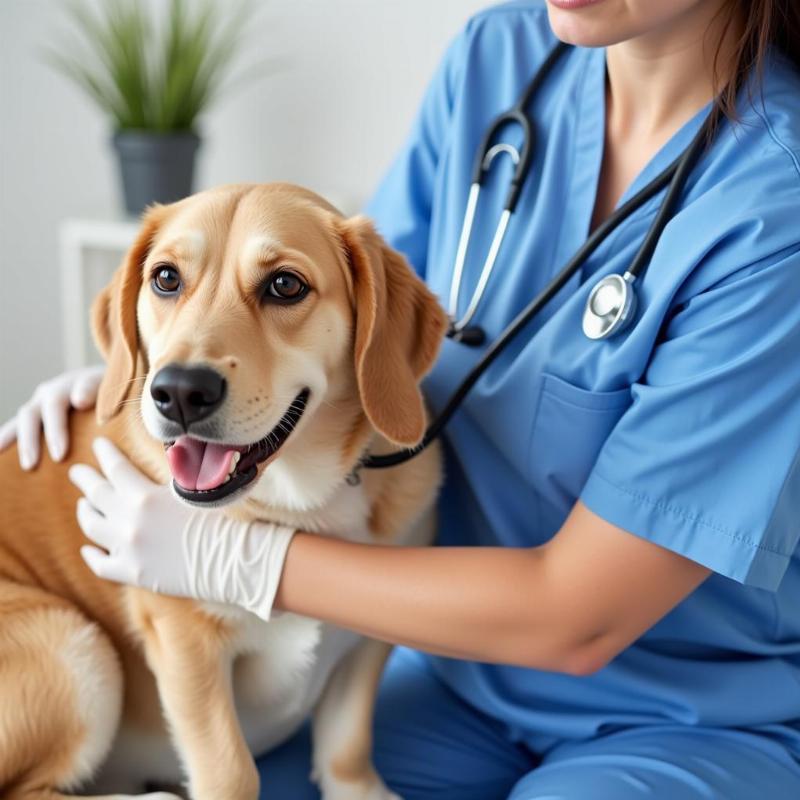 Veterinarian Examining a Dog for Stomach Cancer