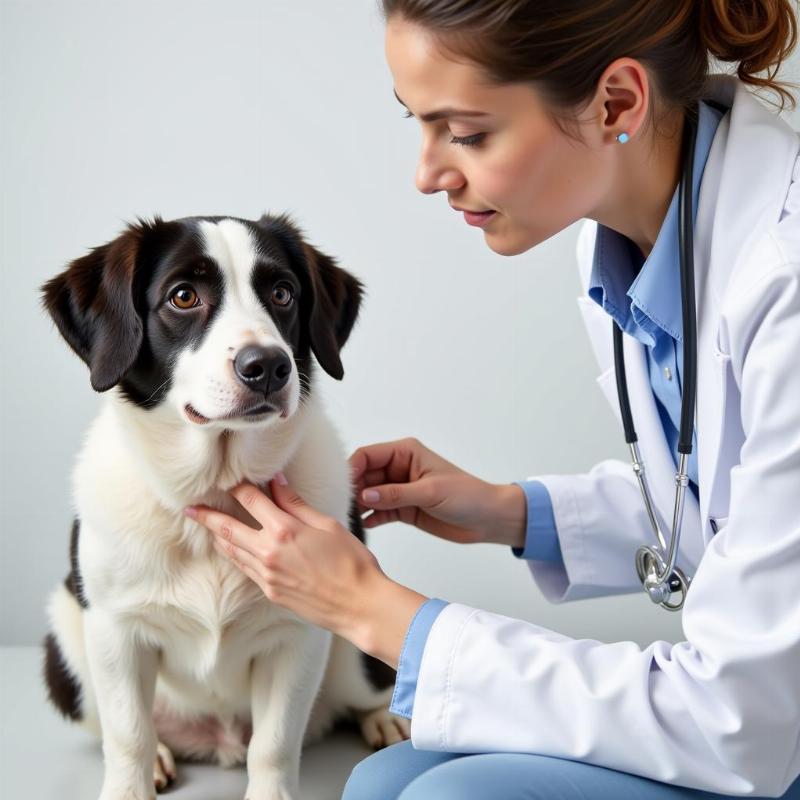 A veterinarian examining a dog