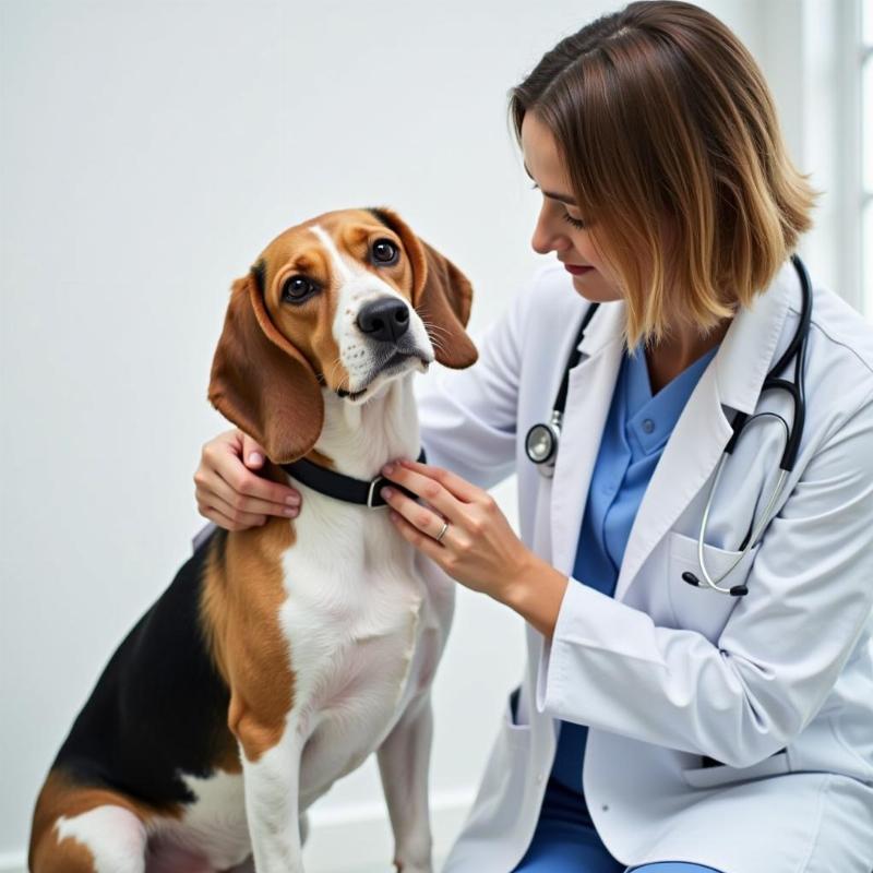 A veterinarian examining a dog, emphasizing the importance of regular veterinary checkups for urinary health.