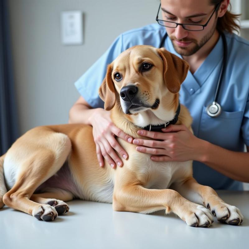 Veterinarian examining a dog